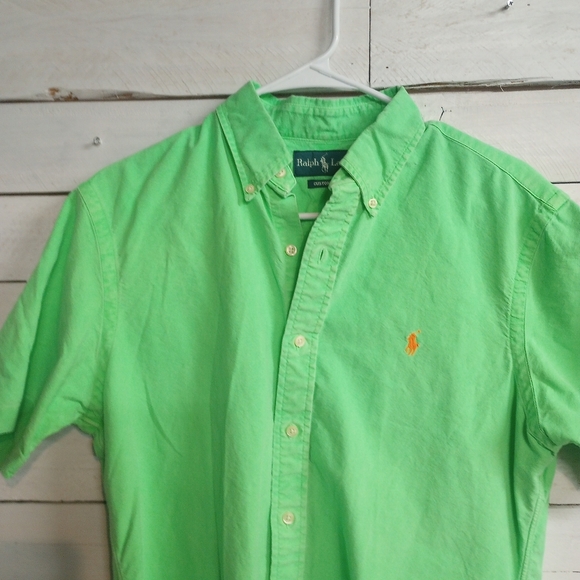 Ralph Lauren Men's Medium Shirt Neon Green Casual Small Polo Pony Button Up - Picture 3 of 9